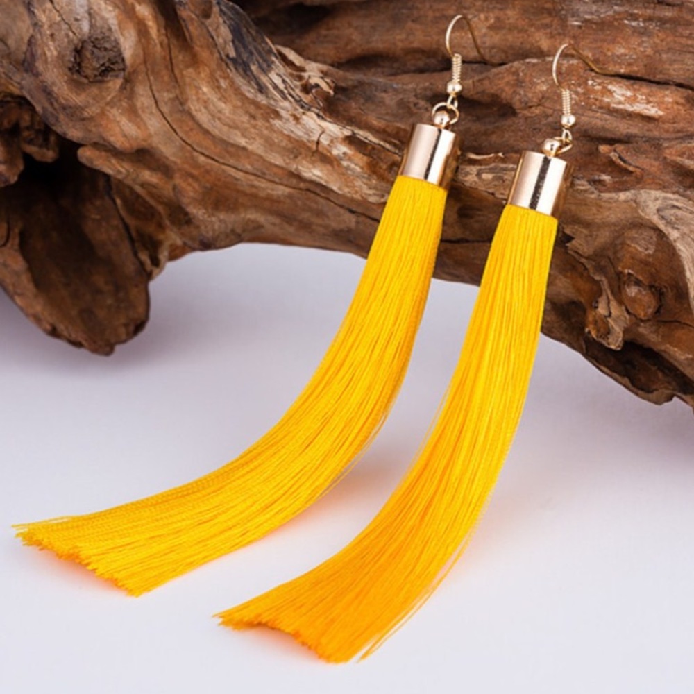 NEW Long Yellow Tassel Dangle Earring